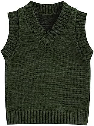 Kids Baby Boys Girls Waistcoat V Neck Sleeveless Knitted Sweater Vest School Uniform Jumper Pullover Toddler Automne Winter Knitwear