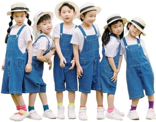 Kids Baggy Denim Dungarees Jumpsuit Shorts For Boys Girls Summer Sleeveless Adjustable Dressy Jeans Teen Girls Boys Loose Comfy Casual Sports Vacation Overalls Age 2-14 Years