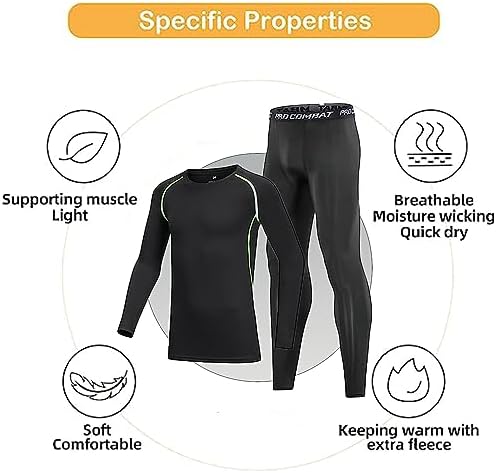 Kids Base Layer - Athletic Kids Thermal Long Sleeve Top And Leggings Compression Set For Sport Football Basketball Ski