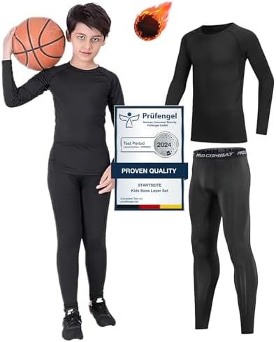 Kids Base Layer - Athletic Kids Thermal Long Sleeve Top and Leggings Compression Set for Sport Football Basketball Ski
