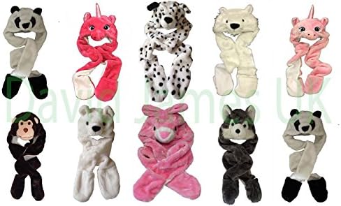 Kids Boys/Girls Childrens Animal Faux Fur Head Trapper Hat Hood Scarf Snood Gloves See Listing For Options One Size