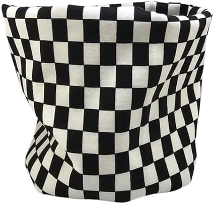 Kids Boys Girls Cotton Multi Use Neck Warmer Scarf Hat Bandana - Checked Black White