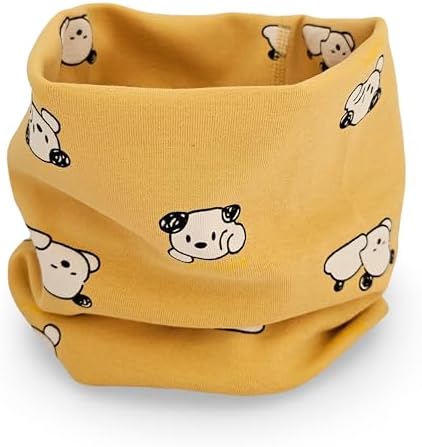 Kids Boys Girls Cotton Multi Use Neck Warmer Scarf Hat Bandana Snood - Mustard Dog