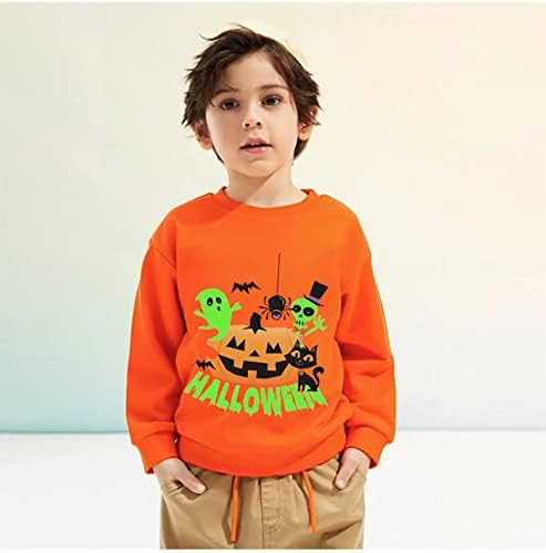 Kids Boys Girls Halloween Jumper Age 1-7 Years Dinosaur Pumpkin Skull Glow-in-The-Dark Sweatshirts Cool Little Toddlers Long Sleeve Tees Shirts Big Children Cute Crewneck 100% Cotton Tops Shirts