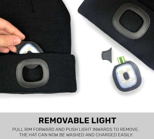 Kids Boys Girls Winter Bobble Hat With Rechargeable LED Head Torch Light 6 Colours