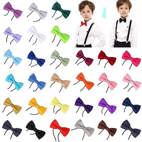 Kids Boys Pre-Tied Satin Bow Tie Plain Bow Tie For Wedding Party Adjustable Formal Bow Tie-Elastic Band