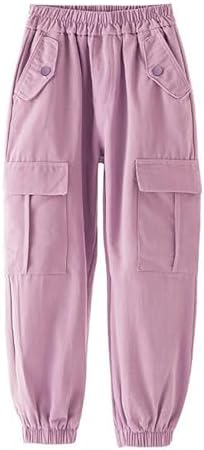 Kids Cargo Pants Girls Age 2-12 Years Vintage Cargo Trousers For Girls Loose Fit Elastic Waist Tighter Pockets Comfy Stretchy Winter Spring Casual Athletic Streetwear