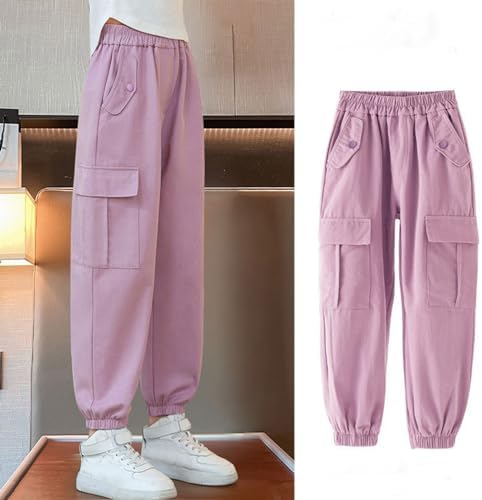 Kids Cargo Pants Girls Age 2-12 Years Vintage Cargo Trousers For Girls Loose Fit Elastic Waist Tighter Pockets Comfy Stretchy Winter Spring Casual Athletic Streetwear