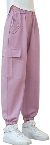 Kids Cargo Pants Girls Age 2-12 Years Vintage Cargo Trousers for Girls Loose Fit Elastic Waist Tighter Pockets Comfy Stretchy Winter Spring Casual Athletic Streetwear
