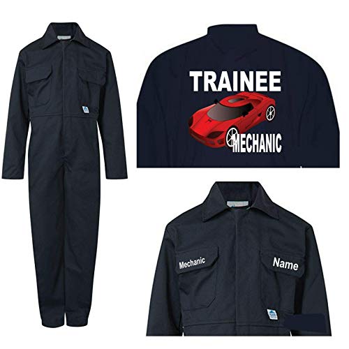 Kids children boiler suit overalls customise personalise trainee car mechanic in red or blue