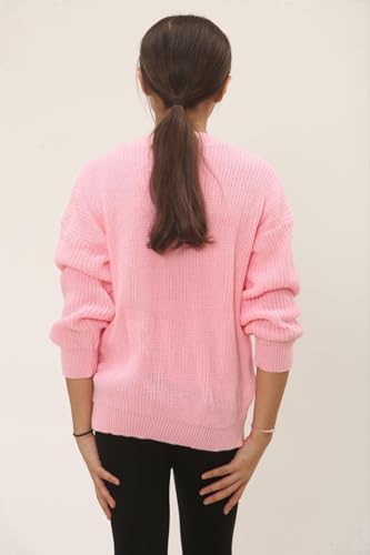 Kids Jumpers Boys Girls UK Childrens Knitted Round Neck Long Sleeve Top Chunky Casual Fashion Plain Sweater Ribbed Cuff Fisherman Winter Warm Unisex Pullover Ages 7-13yr