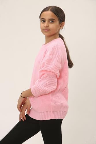 Kids Jumpers Boys Girls UK Childrens Knitted Round Neck Long Sleeve Top Chunky Casual Fashion Plain Sweater Ribbed Cuff Fisherman Winter Warm Unisex Pullover Ages 7-13yr