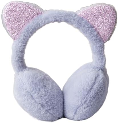 Kids Lovely Cat Winter Earmuffs Soft Plush Ear Warmers With Glittering Cat Ears Cute Warm Ear Flaps Cartoon Furry Ear Covers Fluffy Faux Fur Ear Muffs For Boy Girls 5+ Years Outdoor Xmas Birthday Gift