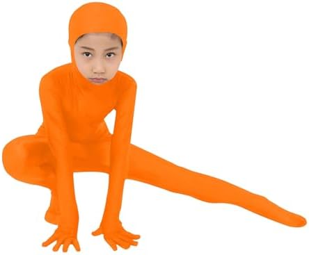 Kids Open Face Spandex Halloween Bodysuit Unisex Stretch Plain Unitard Child Cute Festival Full Body Suit Orange Jumpsuit Funny Party Performance Outfits Carnival Fancy Dress For Boys Girls