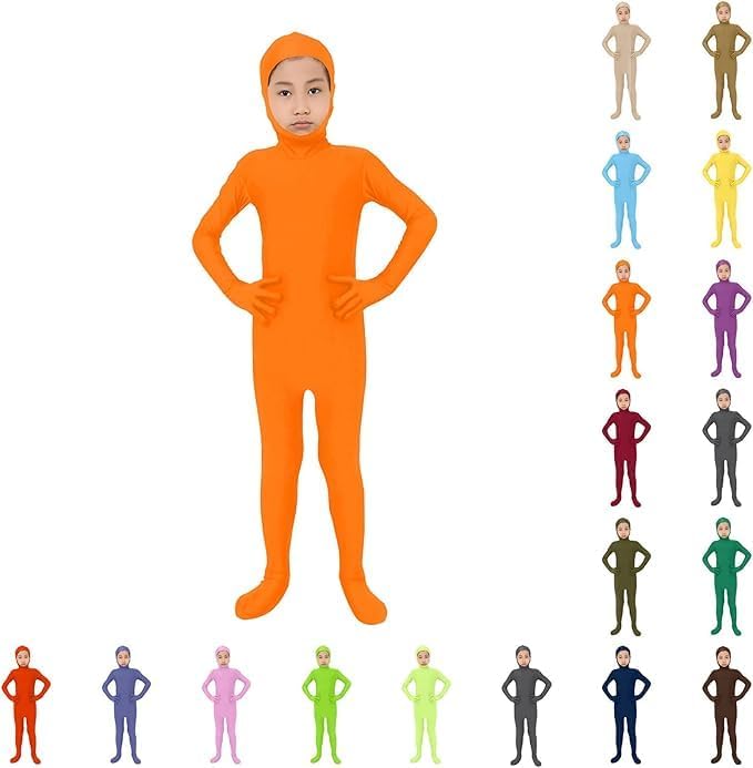 Kids Open Face Spandex Halloween Bodysuit Unisex Stretch Plain Unitard Child Cute Festival Full Body Suit Orange Jumpsuit Funny Party Performance Outfits Carnival Fancy Dress For Boys Girls