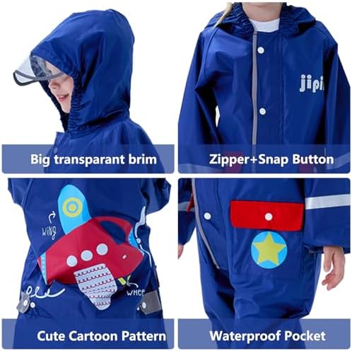 Kids Raincoats Girls Boys Puddle Suit Waterproof All In One Rainsuit Children Hooded Rain Coat Cute Cartoon Rainsuit Muddy Suit Reusable Rain Jacket Rainwear 1-10 Years