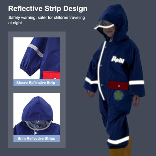 Kids Raincoats Girls Boys Puddle Suit Waterproof All In One Rainsuit Children Hooded Rain Coat Cute Cartoon Rainsuit Muddy Suit Reusable Rain Jacket Rainwear 1-10 Years