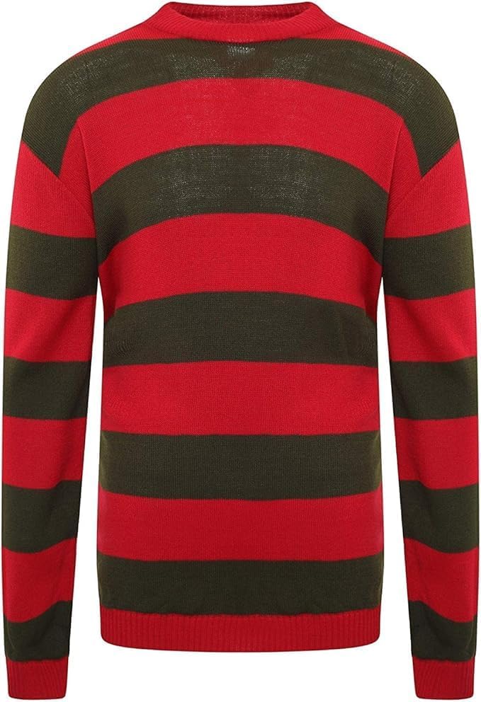 Kids Red and Green Striped Halloween Jumper Sweater - Unisex Boys & Girls Freddy Krueger Inspired Knit for Halloween Fancy Dress Comfortable & Versatile