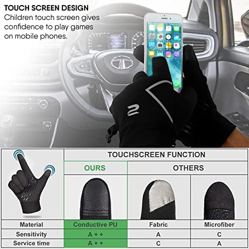 Kids Running Sports Gloves Cycling Boys Winter Touch Screen Thermal Children Girls Windproof Outdoor Anti-slip Gloves Warm Bike Riding Football Walking Ski Ages 3-10