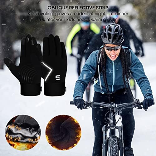 Kids Running Sports Gloves Cycling Boys Winter Touch Screen Thermal Children Girls Windproof Outdoor Anti-slip Gloves Warm Bike Riding Football Walking Ski Ages 3-10