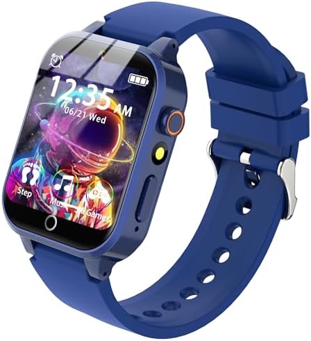 Kids Smart Watch for Boys Girls with 14 Puzzle Games 20+ Sport Modes HD Touchscreen Camera Video Music Counter Pedometer Flashlight Alarm Educational Toy for 4-12Y Birthday Gifts (Blue-2)