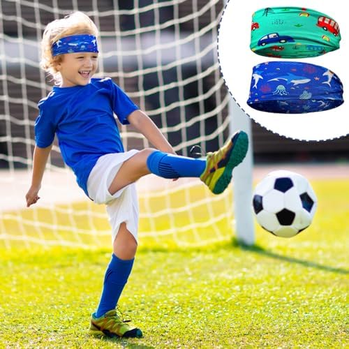 Kids Sports Headband 2 Pcs Boys Headband Elasticity Boys Hair Band Sweat Absorbing Sports Headbands For Boys Kids Headbands For Basketball Football Hair Sweat