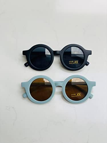 Kids Sunglasses 2 Pieces Round Retro Style For Boys And Girls And Baby Age 1-8 UV 400
