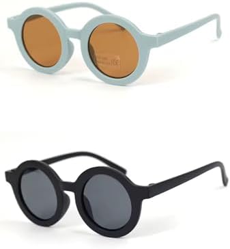 Kids Sunglasses 2 Pieces Round Retro Style For Boys And Girls And Baby Age 1-8 UV 400