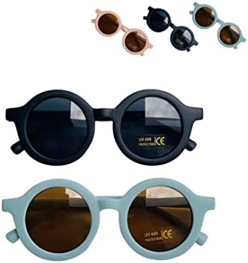 Kids Sunglasses 2 Pieces Round Retro Style for Boys and Girls and Baby Age 1-8 UV 400