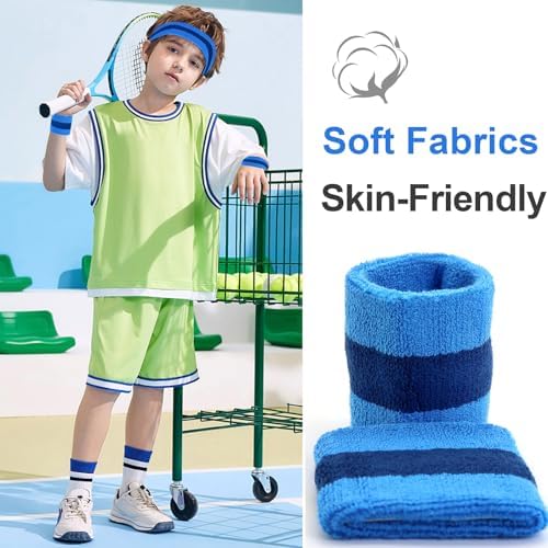 Kids Sweatbands Headband Wristband Set - Athletic Cotton Sweat Band For Sports - Ultimate Sweat-Absorbing 3-piece Set (1 Headband + 2 Wristbands)
