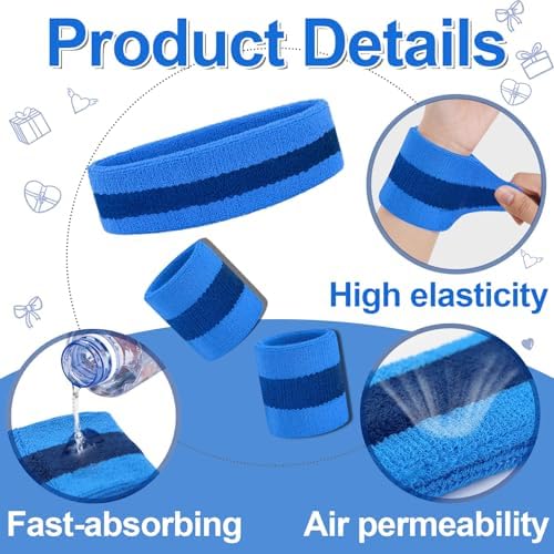 Kids Sweatbands Headband Wristband Set - Athletic Cotton Sweat Band For Sports - Ultimate Sweat-Absorbing 3-piece Set (1 Headband + 2 Wristbands)