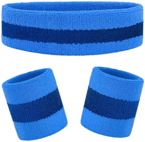 Kids Sweatbands Headband Wristband Set - Athletic Cotton Sweat Band for Sports - Ultimate Sweat-Absorbing 3-piece Set (1 Headband + 2 Wristbands)