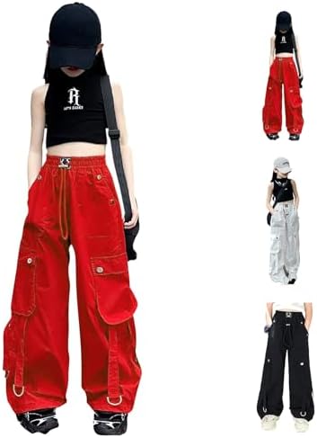 Kids Sweatpants Girls Cargo Pants High Waist Wide Leg Joggers For Casual Dance And Outdoor Activities