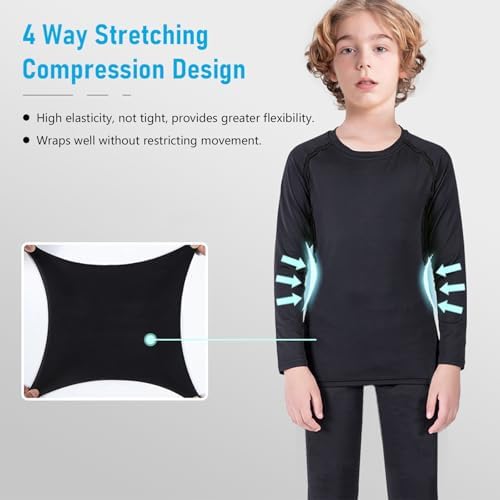 Kids Thermal Base Layer Set Felt Lined Compression Long Sleeve Shirt And Long Johns For Boys Girls Winter Gym Sport Warm