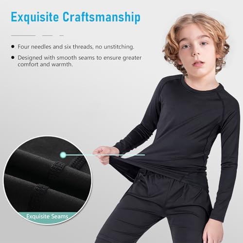Kids Thermal Base Layer Set Felt Lined Compression Long Sleeve Shirt And Long Johns For Boys Girls Winter Gym Sport Warm