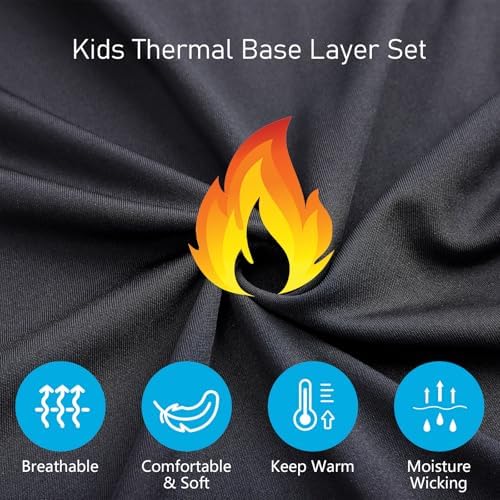 Kids Thermal Base Layer Set Felt Lined Compression Long Sleeve Shirt And Long Johns For Boys Girls Winter Gym Sport Warm