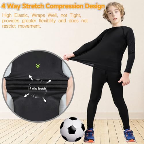 Kids Thermal Base Layer Set Quick Dry Velvet Lined Compression Long Sleeve Tops And Leggings For Boys Girls Winter Warm Soft Athletic Stretch Underwear For Football Biking Ski Running