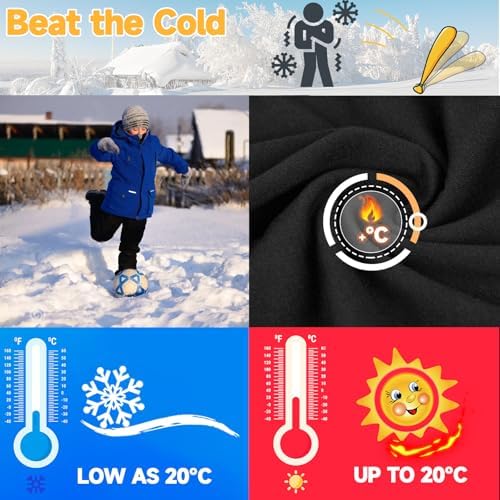 Kids Thermal Base Layer Set Quick Dry Velvet Lined Compression Long Sleeve Tops And Leggings For Boys Girls Winter Warm Soft Athletic Stretch Underwear For Football Biking Ski Running