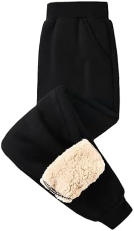 Kids Thick Warm Trousers Unisex Boys Girls Fleece Lined Jogger Sweatpants Sports PE Joggers Classic Bottom Jog Pants Cotton Winter Thermal Jogging Trouser Tracksuit Bottom Pant Childrens Activewear