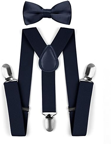 Kids Toddler Adjustable Elastic Fashion Suspenders Bow Tie Necktie Set (Navy)