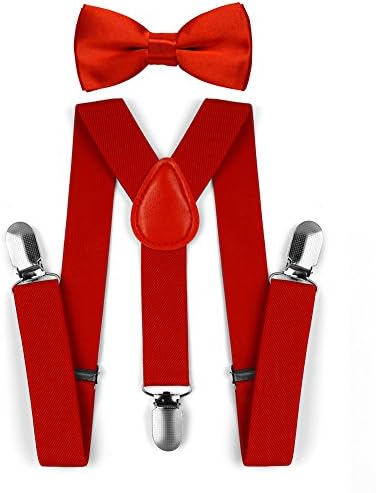 Kids Toddler Adjustable Elastic Fashion Suspenders Bow Tie Necktie Set (Red)
