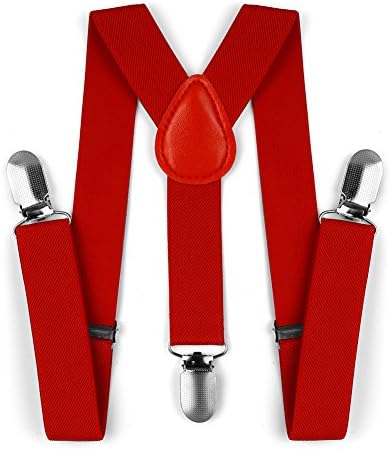 Kids Toddler Adjustable Elastic Fashion Suspenders Bow Tie Necktie Set (Red)