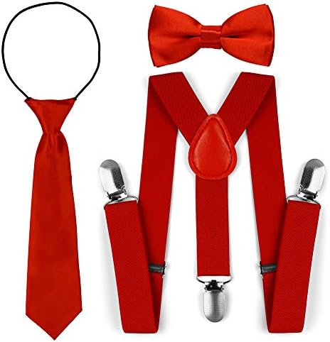 Kids Toddler Adjustable Elastic Fashion Suspenders Bow Tie Necktie Set (Red)