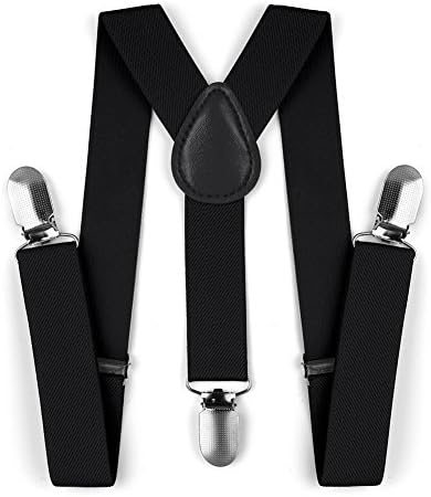 Kids Toddler Adjustable Elastic Fashion Suspenders Bow Tie Necktie Set (Black)
