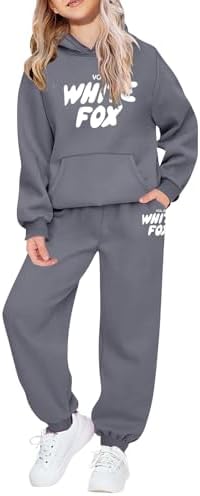 Kids Tracksuit Full Set for Boys Girls 2 Piece Sportwear Long Sleeve Oversized Hoodded Sweatshirts and Sweatpants Loose Tracksuit Bottoms Casual Jumper Gym Set Activewear