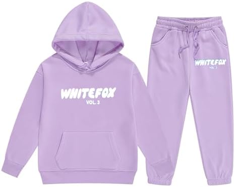 Kids Tracksuit Full Set UK 2 Piece Oversized Outfit Long Sleeve Pullover Jumper Hoodie and Loose Sweatpants Bottom Jogging Pants Casual Sweatshirt Set for Boys and Girls Y2K Gym Activewear