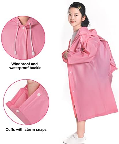 Kids Waterproof Rain Coat EVA Rain Poncho With Hood For Girls Boys Children Raincoat With School Bag Cover Toddler Rainwear Rain Jacket Cape For Outdoor Cycling Hiking Camping Climbing