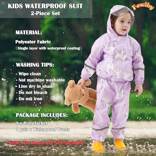 Kids Waterproof Suit Raincoat & Waterproof Trousers 2-Piece Rain Suit Set Girls Rain Jacket And Rain Trousers Toddler Cartoon Printed Puddle Suit For 1-7 Years