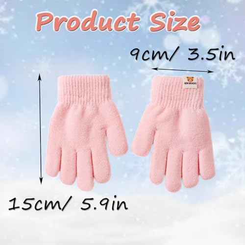 Kids Winter Knitted Gloves Thermal Full Finger Gloves Warm Fleece Lined Gloves For Girls Boys 3-6 Years Stretchy Warm Gloves Fluffy Kids Five Fingers Gloves Kids Knit Gloves For Winter Outdoor School