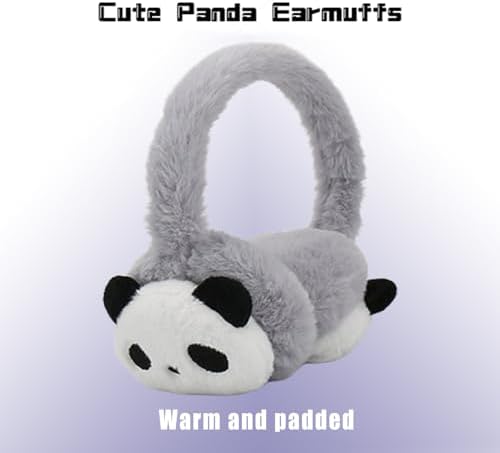 Kids Winter Plush Warm Earmuffs Girls Boys Cute Panda Faux Fur Ear Warmers Soft Fleece Thermal Earflaps Ears Protector Children Cold Weather Warm Ear Covers Earmuffs Xmas Gift Winter Birthday Gift
